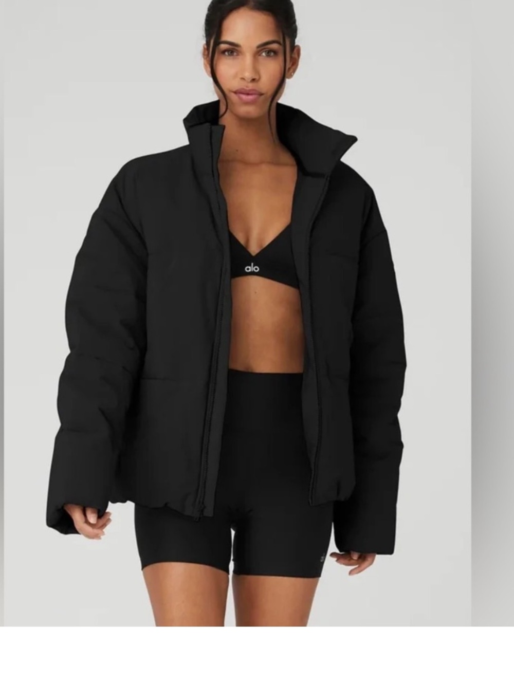 ALO Yoga Black Oversized Puffer Jacket with High Collar